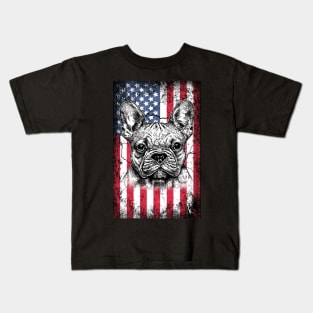 Patriotic French Bulldogs American Flag Kids T-Shirt